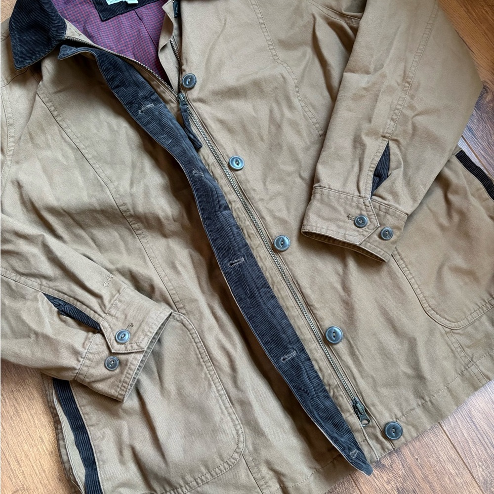 Womens Orvis Tan Canvas Field Chore Coat Jacket with Brown Corduroy Trim Size XL - Picture 4 of 12